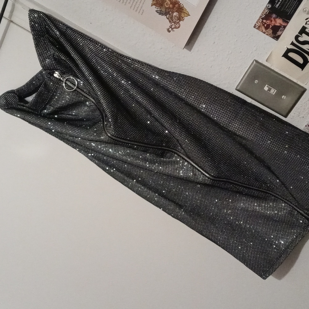 Strapless silver and black sparkly dress